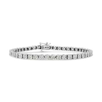 Rhodium Over Sterling Silver 1.0 Ctw Diamond Tennis Bracelet