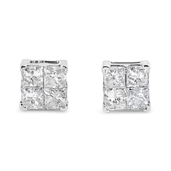 10K White Gold 1.0ctw Invisible Set Princess-Cut Diamond Composite
Square Shape Stud Earrings