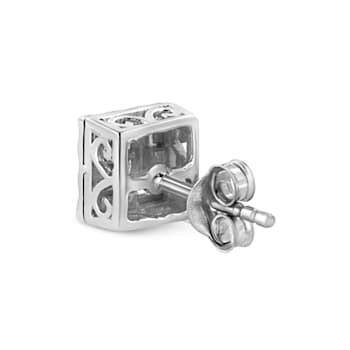 Sterling Silver 1/6ctw Invisible Set Princess-Cut Diamond Quad Stud Earrings