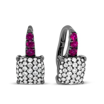 Black Rhodium Over 18K White Gold 7/8 Cttw Round Diamond and Graduated
Ruby Drop Earrings