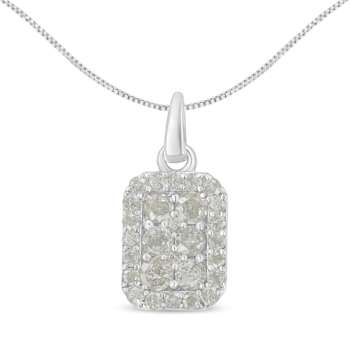 Sterling Silver 1.0ctw Diamond Block Pendant w\chain(I-J, I3-Promo)