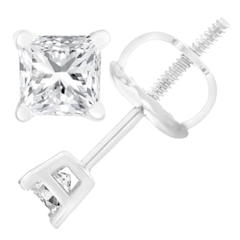 18K White Gold AGS Certified 1.0ctw Princess-Cut Solitaire Diamond Screw
Back Stud Earrings