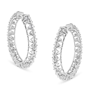 Sterling Silver 1/2ctw Diamond Wire Cage Style Hoop Earring