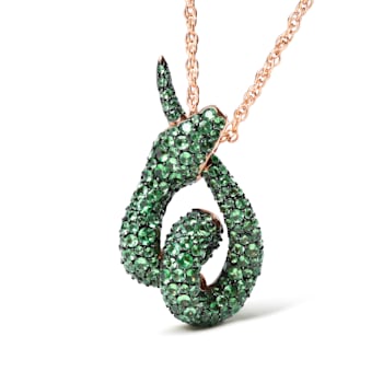 18K Rose Gold Round Green Tsavorite Gemstone Cluster Snake Design Pendant