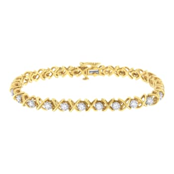10K Yellow Gold Over Sterling Silver 1.0ctw Diamond Link Bracelet