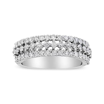 14K White Gold 1.0ctw Round Diamond Split Shank Three Row Band Ring (H-I
Color, I2-I3 Clarity)