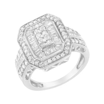 Sterling Silver Round and Baguette Diamond Cathedral Ring (0.75 Cttw,
H-I Color, I2-I3 Clarity)