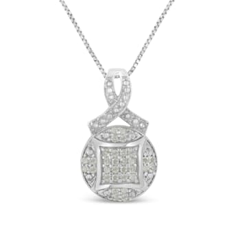 0.33ctw Diamond Ribbon and Circle Cluster Sterling Silver Necklace