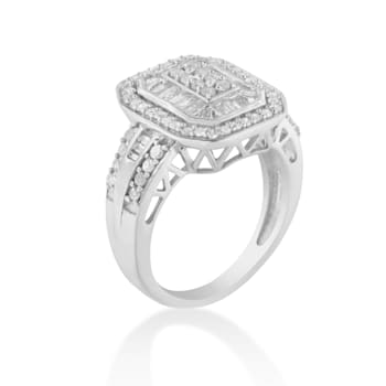 Sterling Silver 1.0ctw Round and Baguette Diamond Elongated Cocktail
Ring (H-I Color, I2-I3 Clarity)