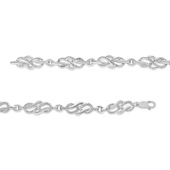Sterling Silver Prong Set Diamond Accent Infinity Weave Link Bracelet
