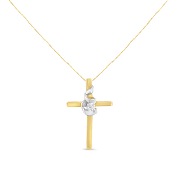 Diamond-Accented Spiral & Cross 10K Yellow & White Gold Pendant
Necklace with 18" Chain