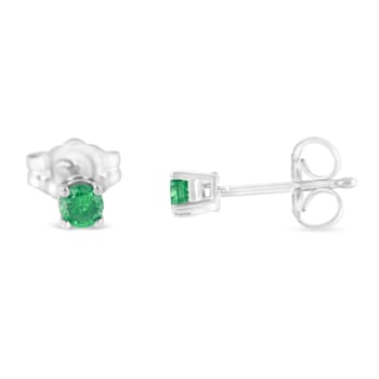 0.25ctw Round-Cut Green Diamond Sterling Silver Classic Stud Earrings