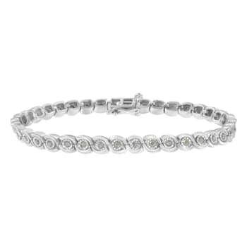 Sterling Silver 1.0ctw Miracle Set Diamond Spiraling Bezel Link Bracelet