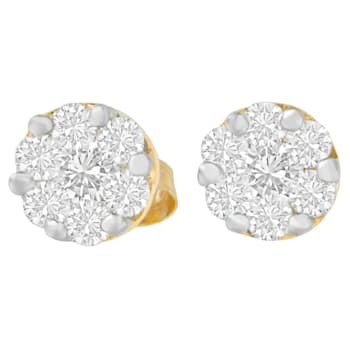 14K Yellow Gold 3/4ctw Round Cut Diamond Stud Earrings