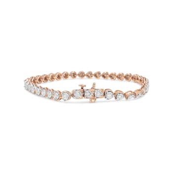 10K Rose Gold Over Sterling Silver 1.0 Ctw Diamond Heart Tennis Bracelet