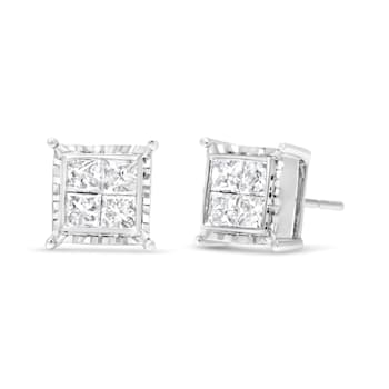 14K White Gold 1 1/2 Cttw Invisible Set Princess-Cut Diamond
Contemporary Wavy Quad Stud Earrings