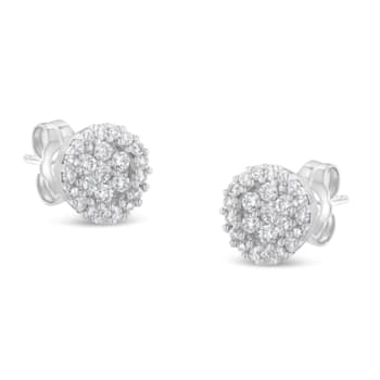 14K White Gold 1/2ctw Brilliant-Cut Diamond Halo-Style Cluster Round
Button Stud Earrings