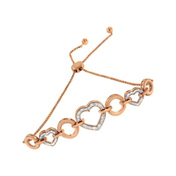 10K Rose Gold Over Sterling Silver .10ctw Round-Cut Diamond Heart Link
Adjustable Bolo Bracelet