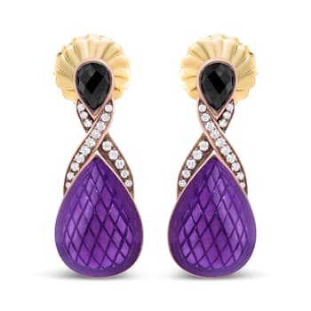 18K Two-tone Gold Over Sterling Purple Enamel 1/5ctw Pave-Set Diamond
and Black Onyx Earrings