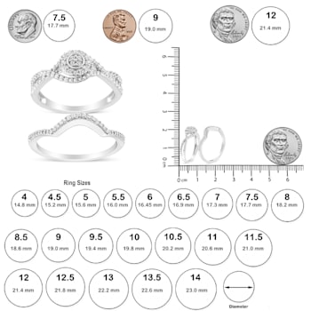 Sterling Silver 1/6ctw Diamond Composite Halo and Split Shank Bridal Set
Ring and Band
