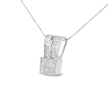 14K White Gold 1 5/8ctw Princess and Baguette Cut Diamond Heart Ribbon
Pendant w\chain(G-H, VS1-VS2)