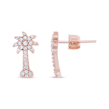 10K Rose Gold 1/4 Cttw Diamond Palm Tree Push Back Stud Earrings