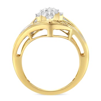10K Yellow Gold over Sterling Silver Diamond Bypass Cluster Ring (1
Cttw, I-J Color, I2-I3 Clarity)