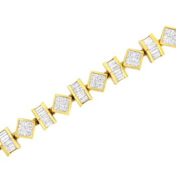 14K Yellow Gold 7.50ctw Princess and Baguette Diamond Modern Link Bracelet