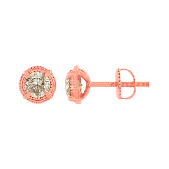 14K Rose Gold Over Sterling Silver 1.0ctw Round Diamond Solitaire
Milgrain Stud Earrings
