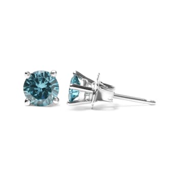 14K White Gold 1/2 Cttw Aqua Blue Diamond Screw-Back 4-Prong Classic
Stud Earrings