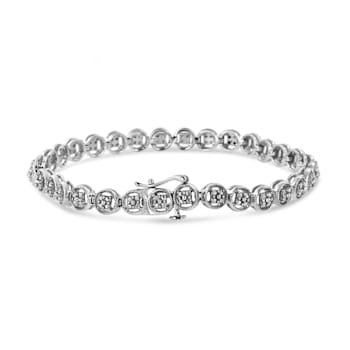 Rhodium Over Sterling Silver 1/10 Ctw Diamond Open Circle Tennis Bracelet