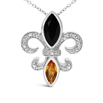 Sterling Silver Marquise Onyx and Citrine and Diamond Accent Fleur De
Lis Pendant Chain- 18"