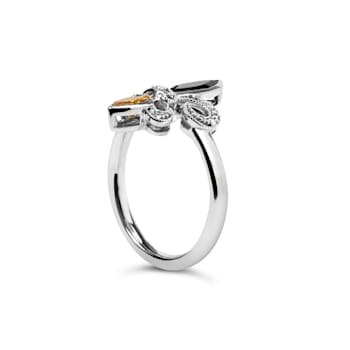 Sterling Silver Black Onyx and Yellow Citrine Marquise and Diamond
Accent Fleur De Lis Ring