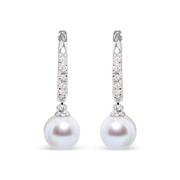 10K White Gold 6x6 MM Cultured Freshwater Pearl and Diamond Accent Drop
Huggy Earring