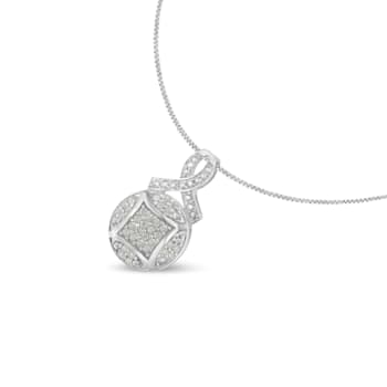0.33ctw Diamond Ribbon and Circle Cluster Sterling Silver Necklace