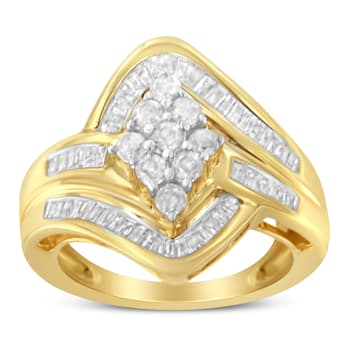 10K Yellow Gold over Sterling Silver Diamond Bypass Cluster Ring (1
Cttw, I-J Color, I2-I3 Clarity)