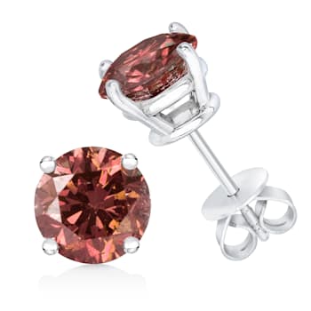 14K White Gold 1/3 Cttw 4-Prong Set Round Pink Diamond Solitaire Stud Earrings