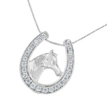 Sterling Silver 1/4ctw Diamond U Shape Pendant w\chain(I-J, I3-Promo)