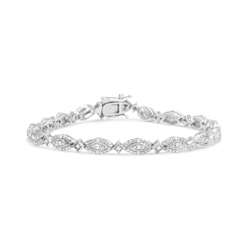 Sterling Silver 1/2 Cttw Diamond Alternating Marquise and Starburst
Shaped Link Bracelet