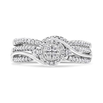Sterling Silver 1/3ctw Composite Diamond Frame Bypass Bridal Set Ring
and Band