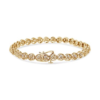 10K Yellow Gold Over Sterling Silver 1/10 Ctw Diamond Open Circle Tennis Bracelet