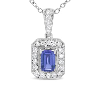 18K White Gold 1/4ctw Round Diamond and 6x4mm Purple Tanzanite Halo
18" Pendant w\chain