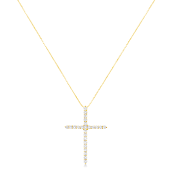 10K Yellow Gold 2.0ctw Round Diamond Cross Pendant with Box Chain (J-K
Color, I2-I3 Clarity) - 18"