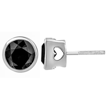 2.00ctw Round-Cut Black Diamond Sterling Silver Stud Earrings