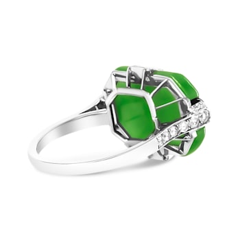 Platinum Green Jade and 1 3/8ctw Mixed Shape Diamond Cocktail Ring(F-G
Color, VS1-VS2 Clarity)Size 7