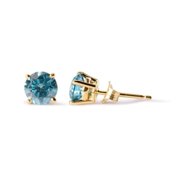 14K Yellow Gold 1.0 Cttw Treated Aqua Blue Diamond Classic Solitaire
Stud Earrings