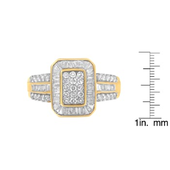 10K Yellow Gold Round and Baguette-Cut Diamond Cluster Ring (1.0 Cttw,
I-J Color, SI1-SI2 Clarity)