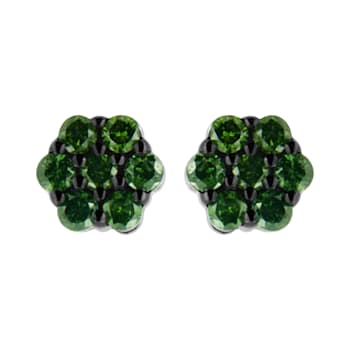 Sterling Silver 4.0ctw Prong Set Round-Cut Treated Green Diamond Floral
Cluster Stud Earring
