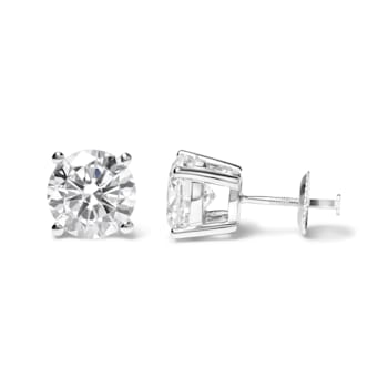 14K White Gold 4.0ctw Round Lab Grown Diamond Classic 4-Prong Stud
Earrings with Screw Backs