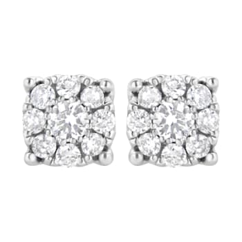 Sterling Silver 1/2 cttw Lab-Grown Diamond Floral Cluster Stud Earring
(F-G Color, VS2-SI1 Clarity)